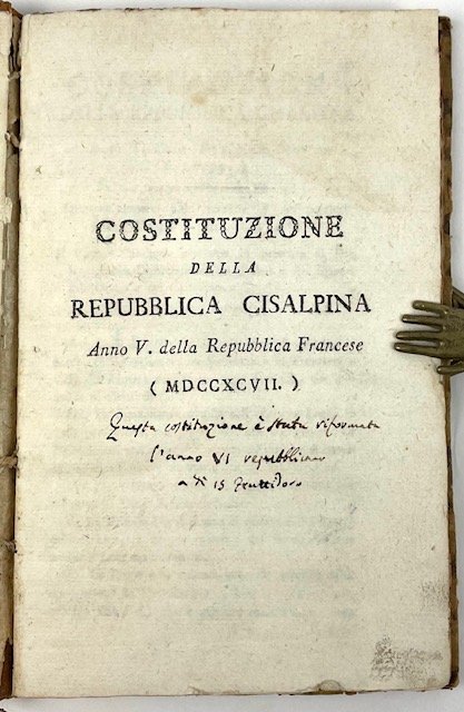 Costituzione della Repubblica Cisalpina. Anno V Della Repubblica Francese. | Immagine Gallery 2