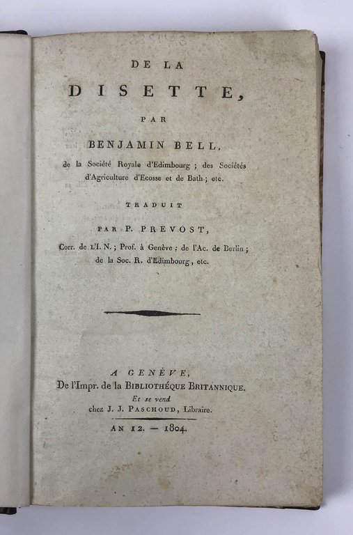 De la disette par Benjamin Bell de la société royale …