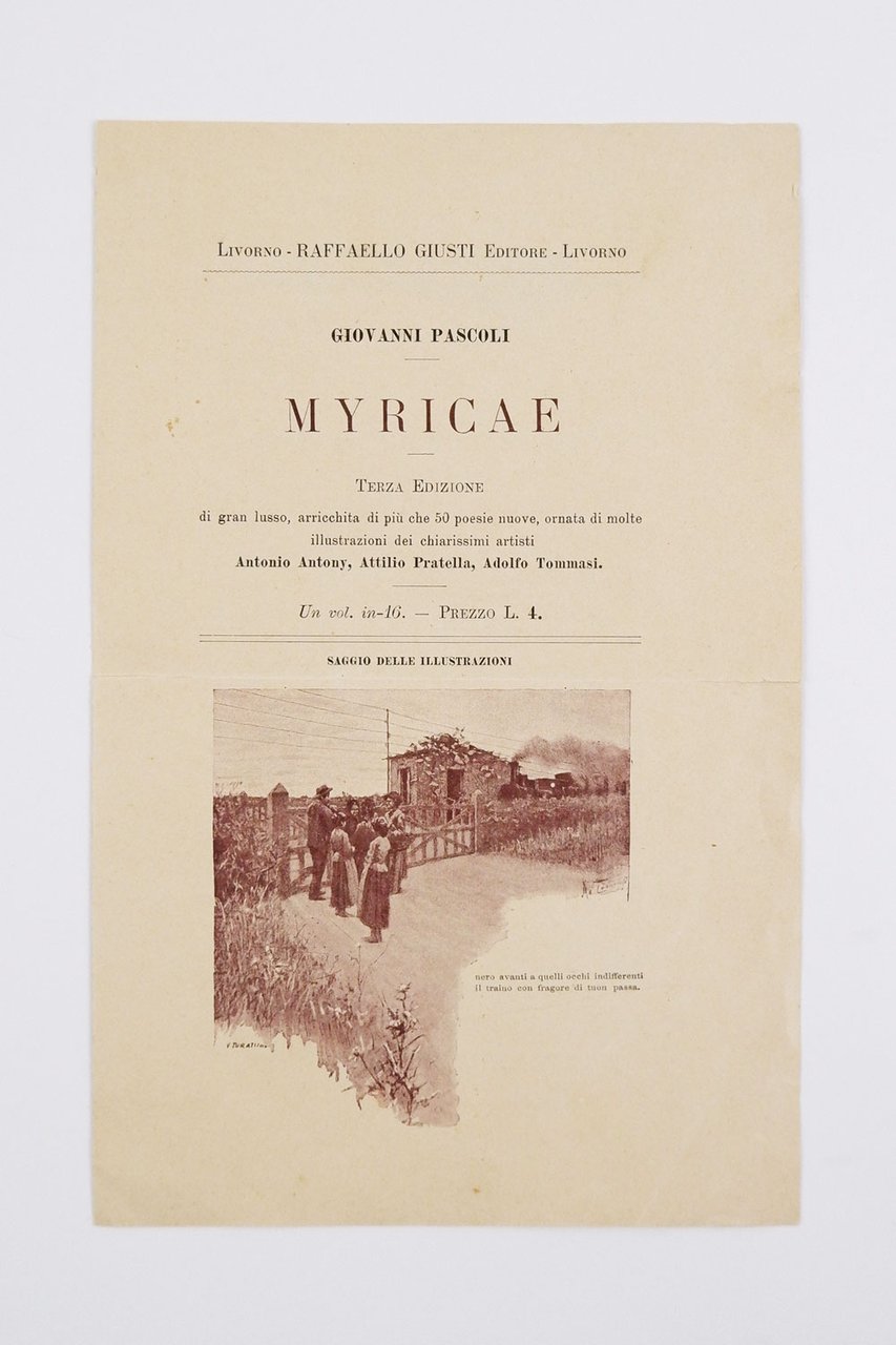 [Dépliant promozionale per] Giovanni Pascoli — Myricae — Terza edizione …