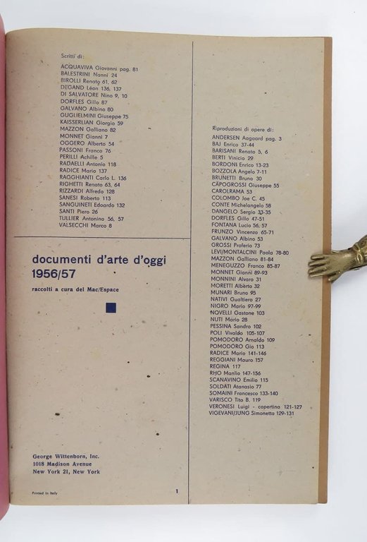 Documenti d’arte d’oggi. 1956/57. Raccolti a cura del M.A.C. / …