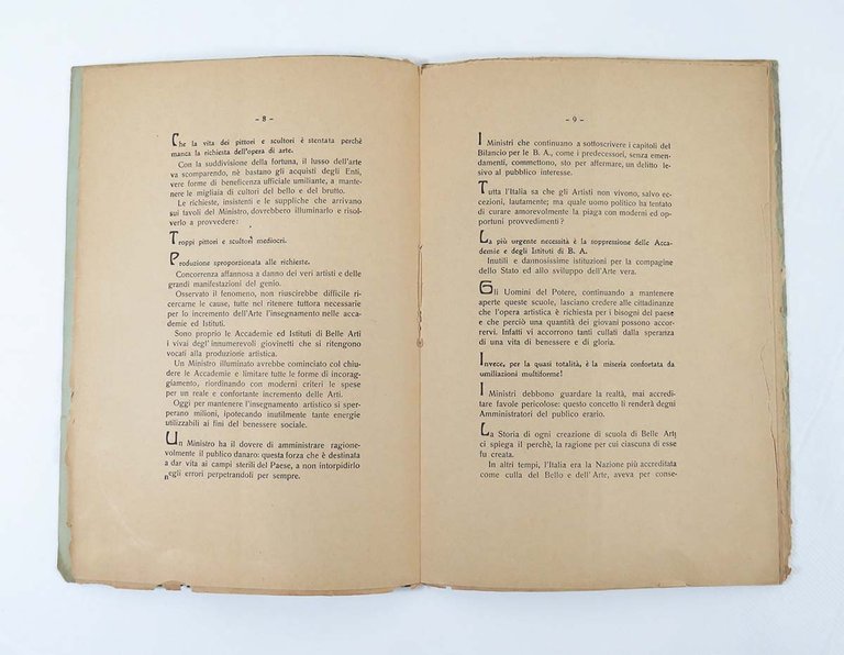 Filippo Cifariello ai ministri della grande Italia: Abolite le accademie …