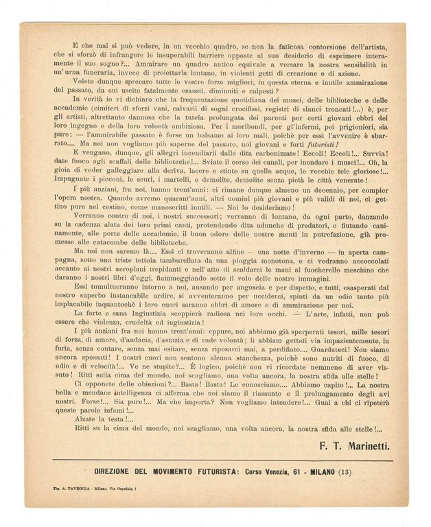 Fondazione e manifesto del futurismo (Pubblicato dal «Figaro» di Parigi …