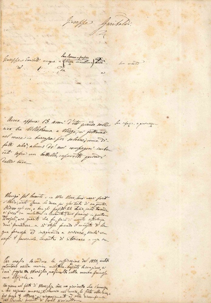 «Giuseppe Garibaldi». Bozza autografa