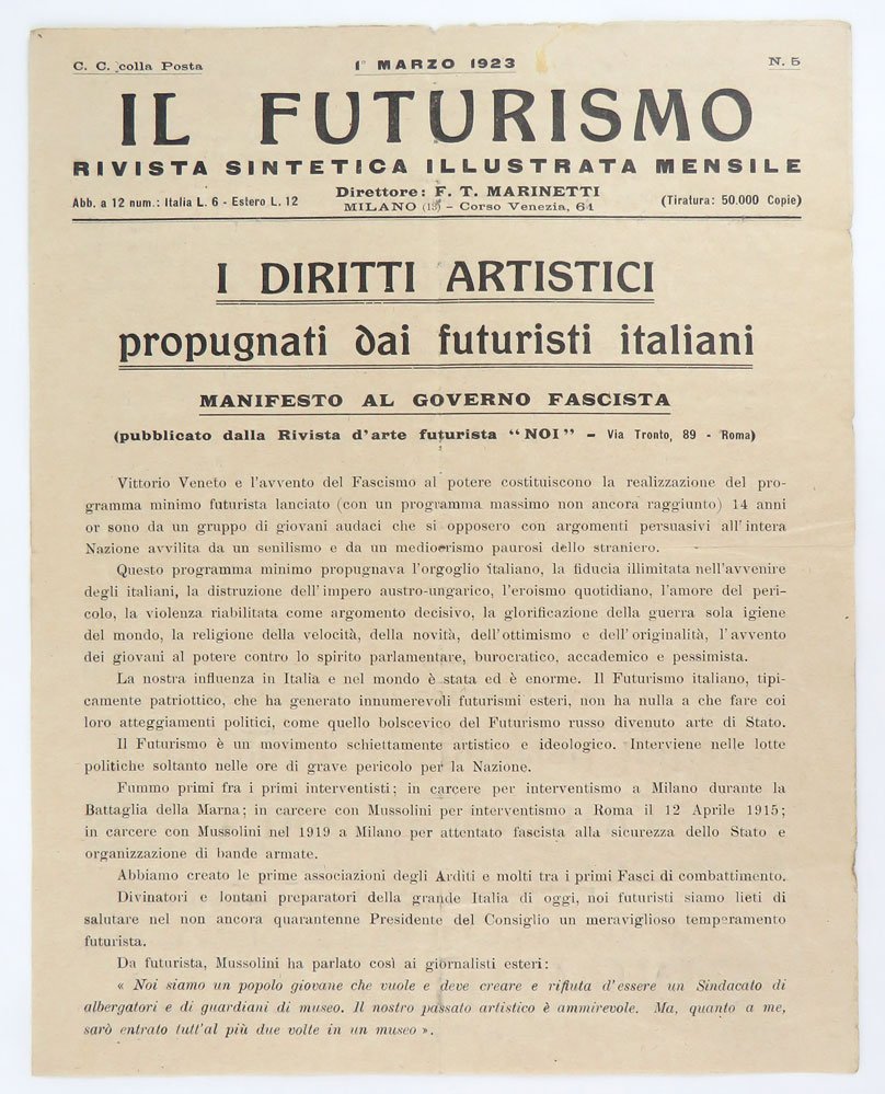 Il Futurismo. Rivista sintetica illustrata mensile. 1° Marzo 1923. N. …