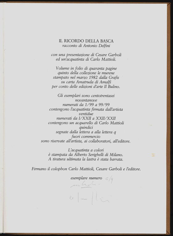 Il ricordo della basca. Racconto di Antonio Delfini. Con una …