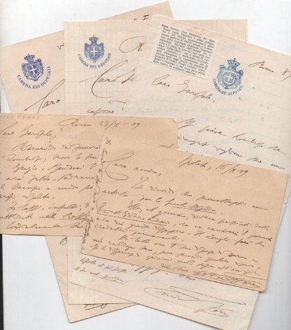 Insieme di 3 lettere autografe firmate e 2 cartoline viaggiate …