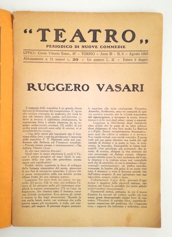 L’Angoscia delle macchine. Sintesi tragica in tre tempi. [in: «Teatro. …