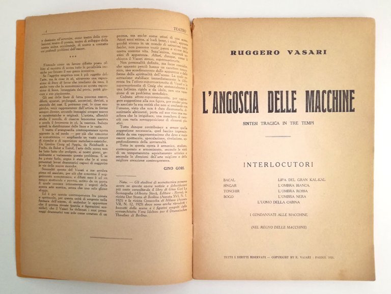 L’Angoscia delle macchine. Sintesi tragica in tre tempi. [in: «Teatro. …