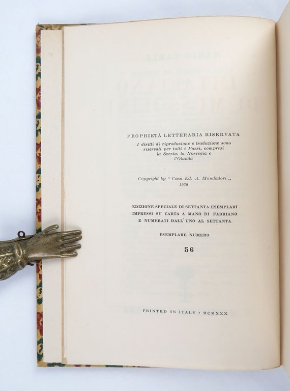 L’Italiano di Mussolini. Romanzo dell’era fascista. Premio Labia [TIRATURA DI …