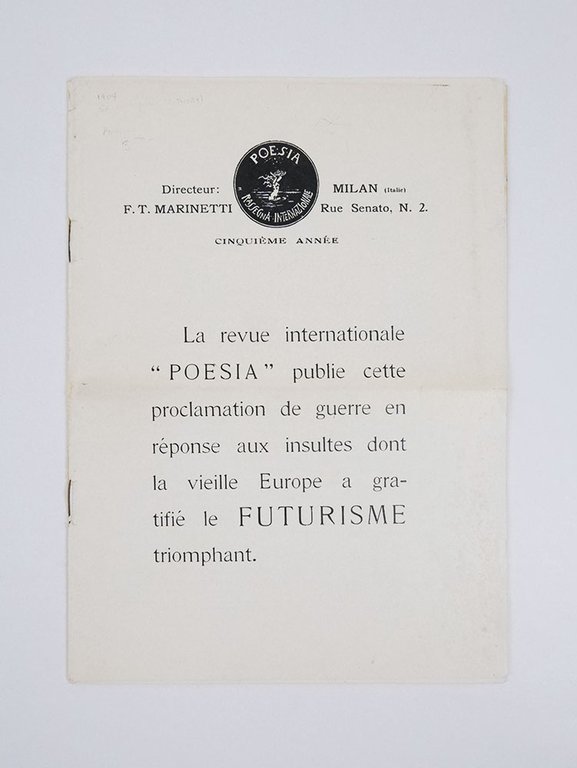 La revue internationale “Poesia” publie cette proclamation de guerre en …