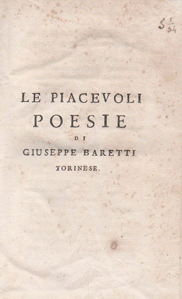 Le piacevoli poesie di Giuseppe Baretti torinese