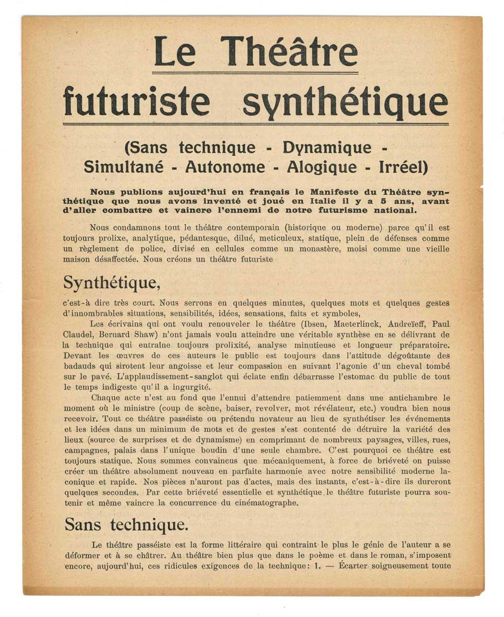 Le Théatre futuriste synthétique. (Sans techinque - Dynamique - Simultané …