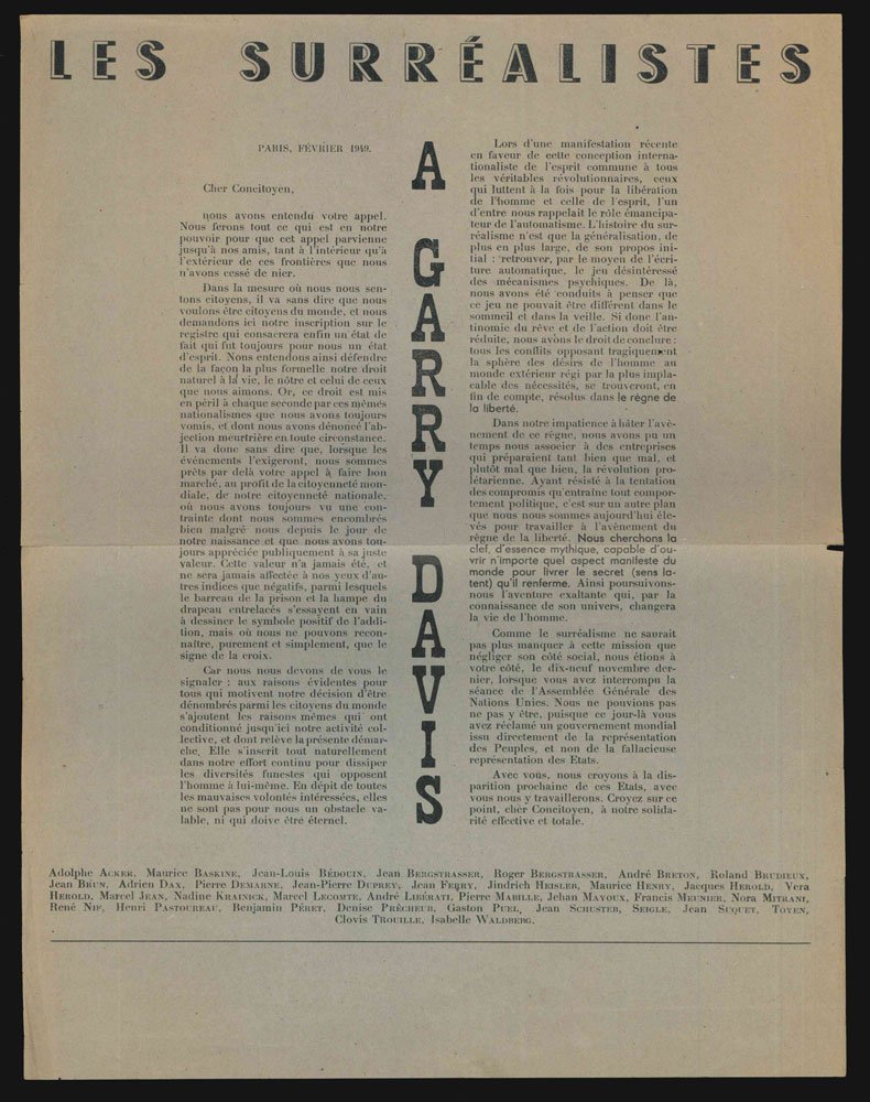 Les surréalistes à Garry Davis