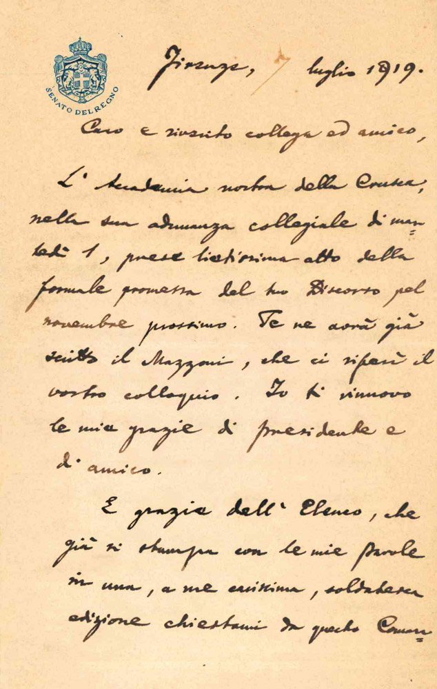 Lettera autografa a Paolo Boselli (Museo del Risorgimento)