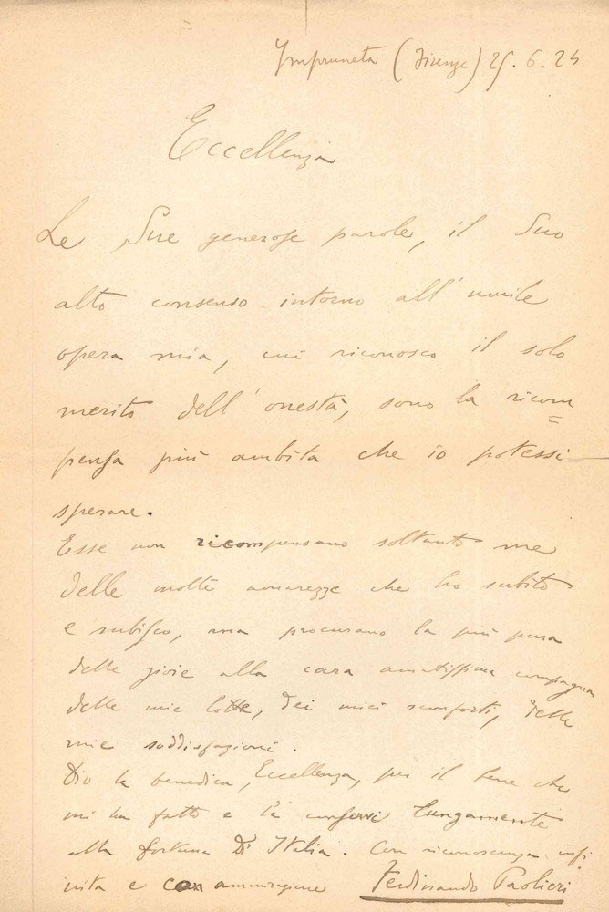 Lettera autografa di ringraziamento a Paolo Boselli
