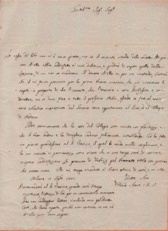 Lettera autografa firmata, datata 10 agosto 1803 - Milano, inviata …