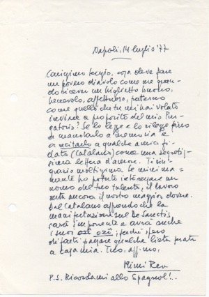 Lettera autografa firmata, datata 14 luglio 1977 - Napoli, inviata …