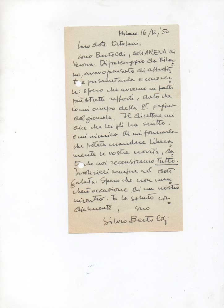 Lettera autografa firmata, datata 16 dicembre 1950 - Milano, inviata …