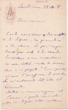 Lettera autografa firmata. Datata 18 ottobre 1881.