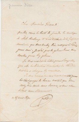 Lettera autografa firmata, datata 25 agosto 1850, indirizzata all'editore musicale …