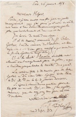 Lettera autografa firmata, datata 26 gennaio 1858 - Parigi, inviata …