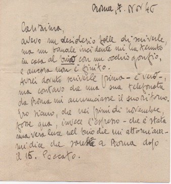 Lettera autografa firmata, datata 7 novembre 1946 - Roma, inviata …