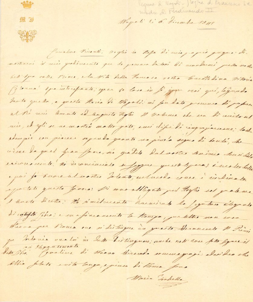 Lettera autografa firmata, datata Napoli 6 dicembre 1842, inviata a … | Immagine principale