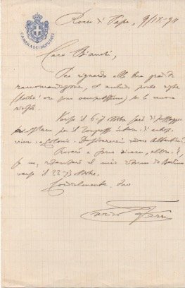 Lettera autografa firmata inviata a Bianchi, redattore del Corriere della …