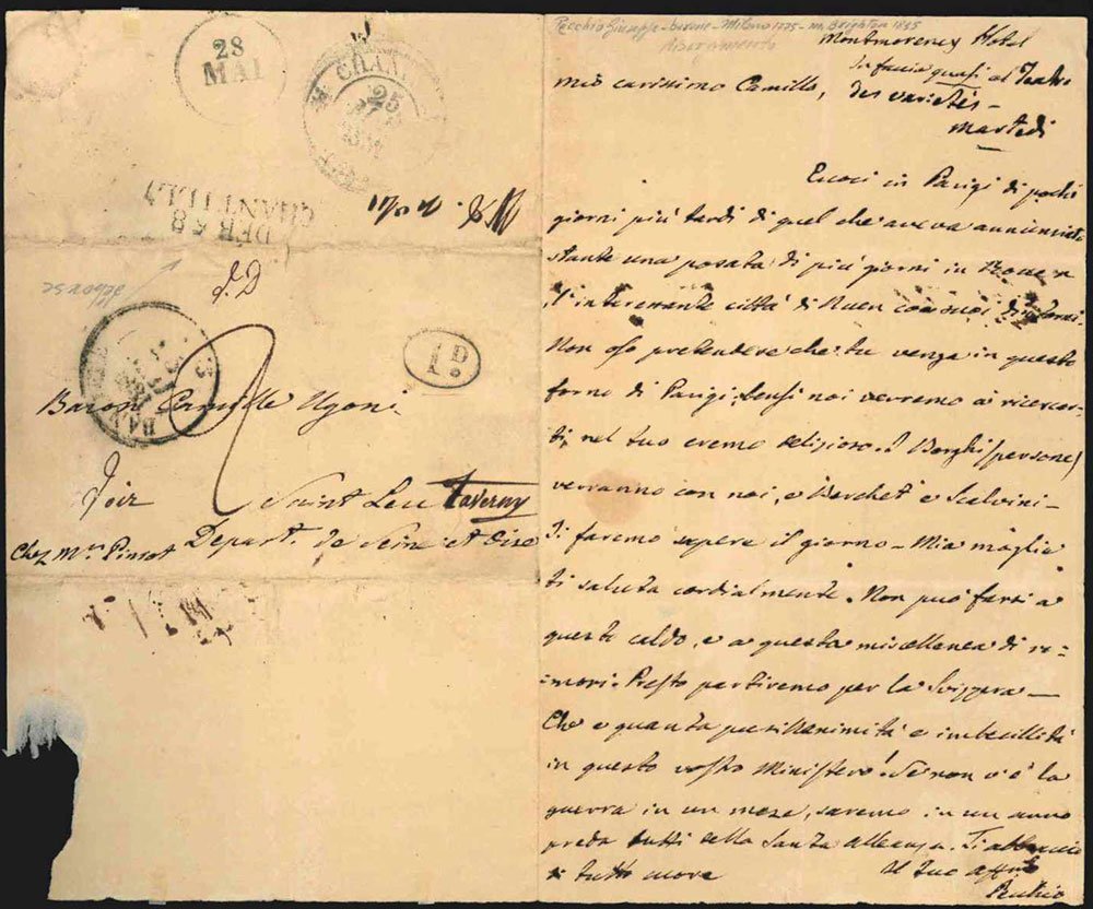 Lettera autografa firmata inviata a Camillo Ugoni