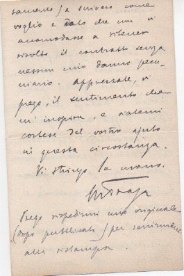 Lettera autografa firmata inviata a “Caro Lodi”. Non datata.