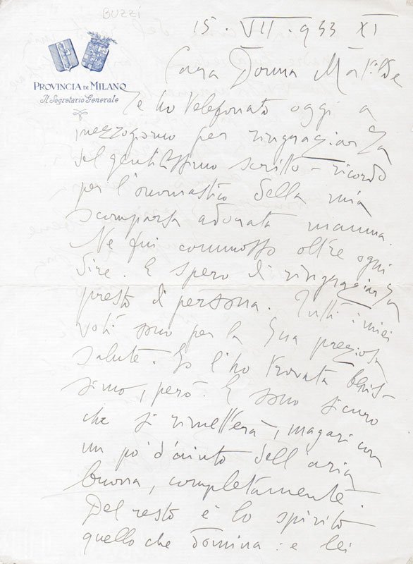 Lettera autografa firmata inviata a Donna Matilde