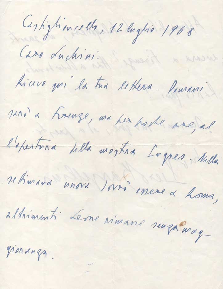 Lettera autografa firmata inviata a Luchini.