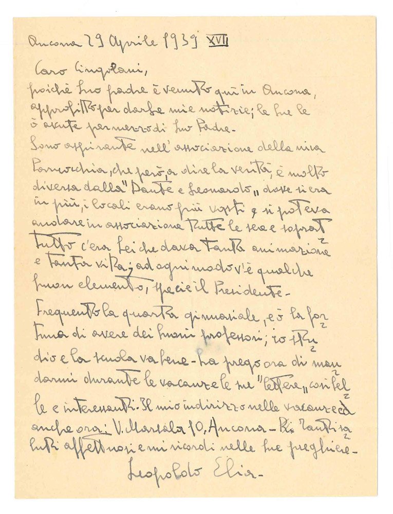 Lettera autografa firmata, inviata a Mario Cingolani