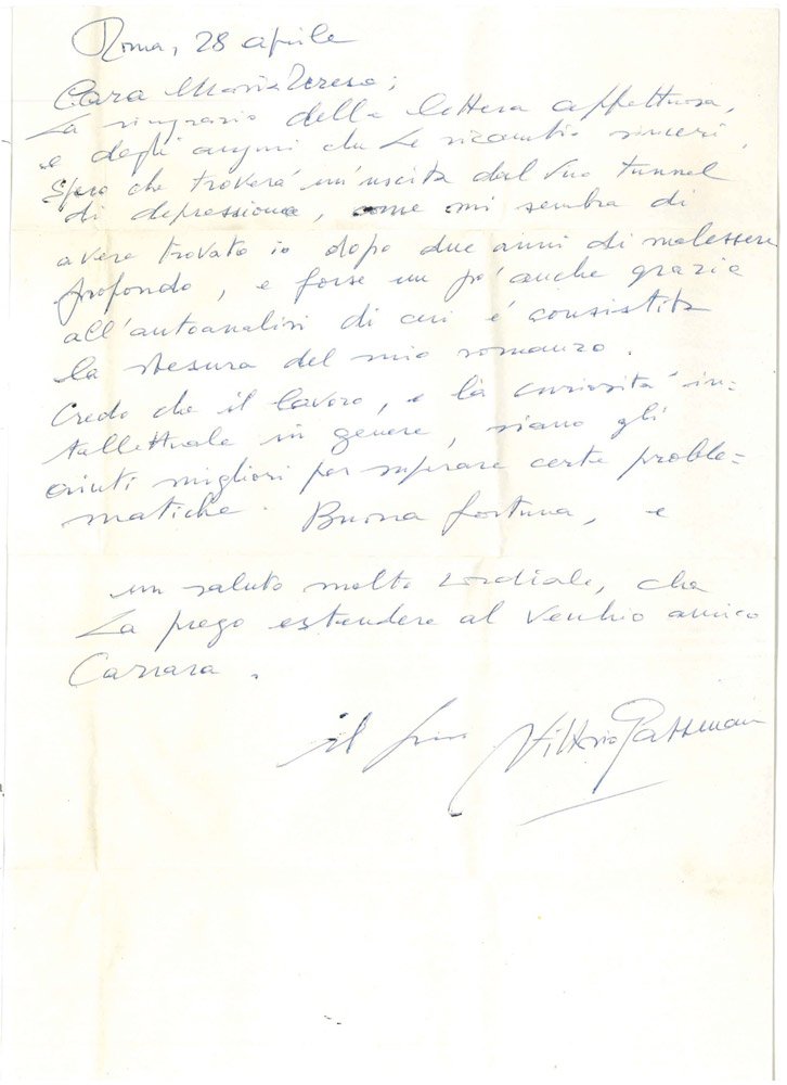 Lettera autografa firmata, inviata a un’ammiratrice