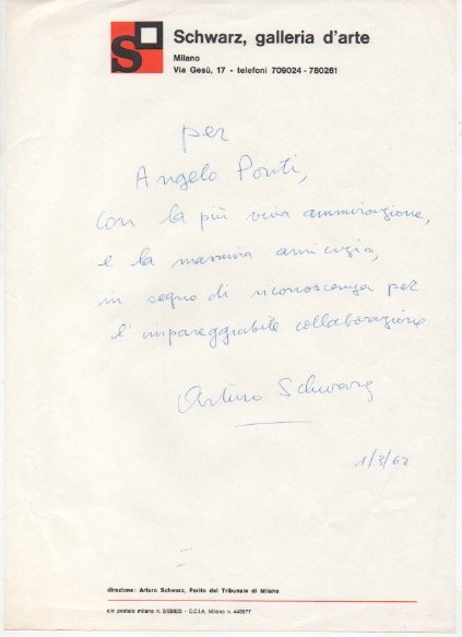 Lettera autografa firmata inviata ad Angelo Ponti. Datata 1 marzo …