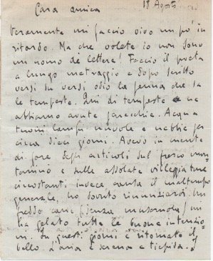 Lettera autografa firmata inviata ad una amica