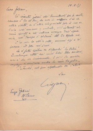 Lettera autografa firmata inviata al poeta e giornalista Enzo Fabiani. …