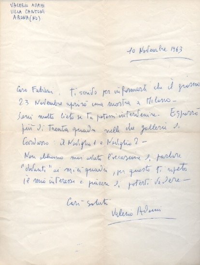 Lettera autografa firmata inviata al poeta e giornalista Enzo Fabiani. …