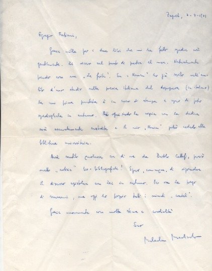 Lettera autografa firmata inviata al poeta e giornalista Enzo Fabiani. …