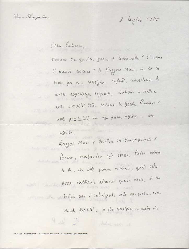 Lettera autografa firmata inviata al poeta e giornalista Enzo Fabiani. …