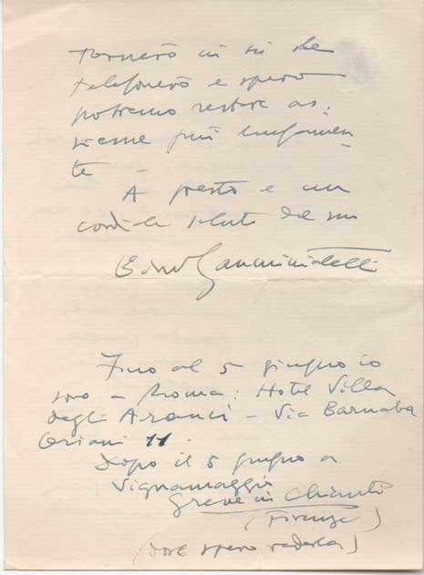 Lettera autografa firmata inviata al poeta e giornalista Enzo Fabiani. …