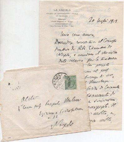 Lettera autografa firmata inviata al professor di Diritto Civile Pasquale …