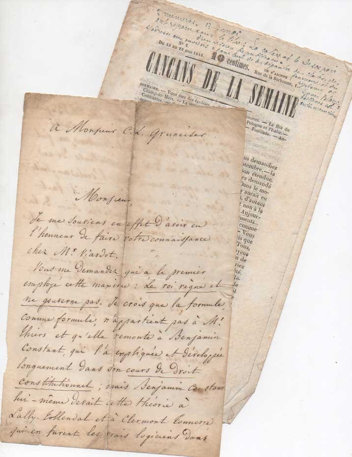 Lettera autografa firmata inviata al Sig. Gruneiser.