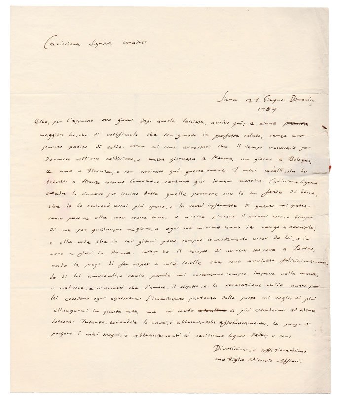 Lettera autografa firmata, inviata alla madre