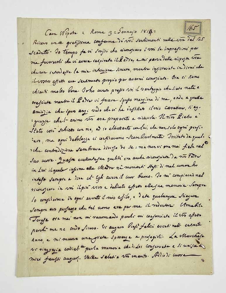 Lettera autografa non firmata, datata 3 gennaio 1814 - Roma, …