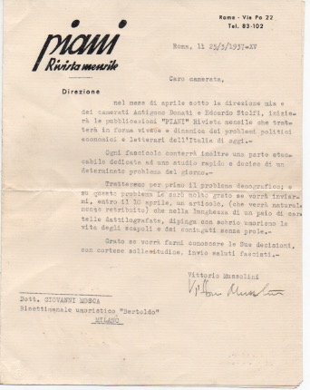 Lettera dattiloscritta con firma autografa, datata 25 marzo 1937 - …