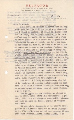 Lettera dattiloscritta con firma autografa, datata 28 ottobre 1949 - …