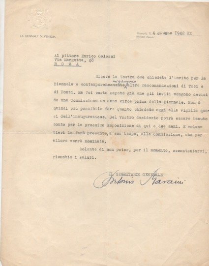 Lettera dattiloscritta con firma autografa, datata 4 giugno 1942 - …