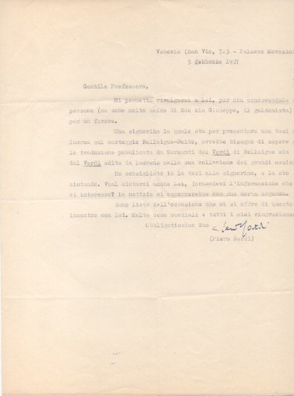 Lettera dattiloscritta con firma autografa, datata 5 febbraio 1957 - …