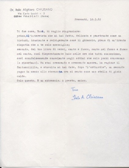 Lettera dattiloscritta con firma autografa inviata al poeta e giornalista …